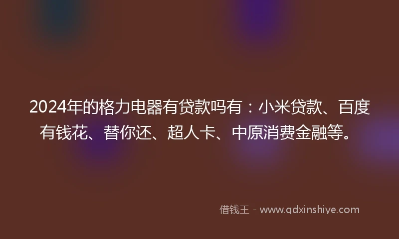 2024年的格力电器有贷款吗有：小米贷款、百度有钱花、替你还、超人卡、中原消费金融等。
