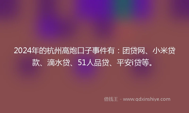 2024年的杭州高炮口子事件有：团贷网、小米贷款、滴水贷、51人品贷、平安i贷等。