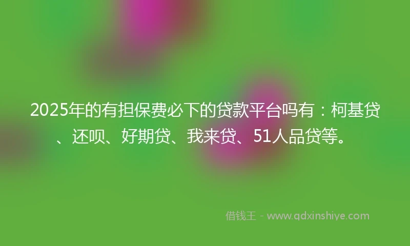 2025年的有担保费必下的贷款平台吗有：柯基贷、还呗、好期贷、我来贷、51人品贷等。