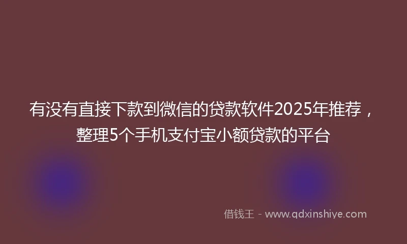 有没有直接下款到微信的贷款软件2025年推荐，整理5个手机支付宝小额贷款的平台