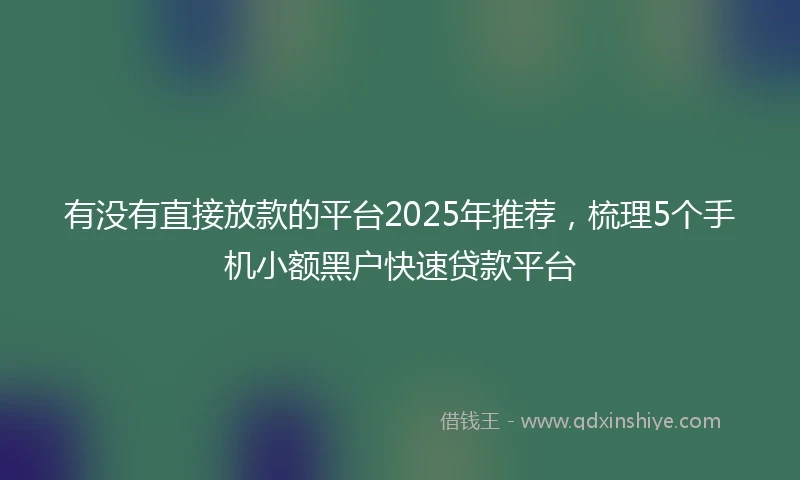 有没有直接放款的平台2025年推荐，梳理5个手机小额黑户快速贷款平台