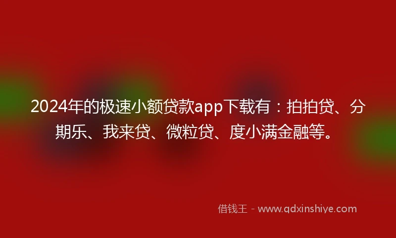 2024年的极速小额贷款app下载有：拍拍贷、分期乐、我来贷、微粒贷、度小满金融等。