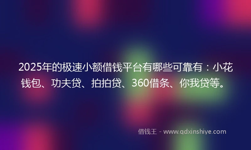 2025年的极速小额借钱平台有哪些可靠有：小花钱包、功夫贷、拍拍贷、360借条、你我贷等。