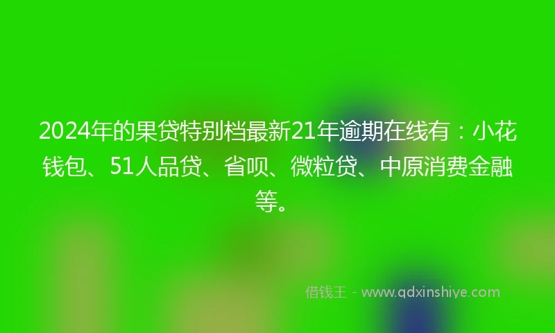 2024年的果贷特别档最新21年逾期在线有：小花钱包、51人品贷、省呗、微粒贷、中原消费金融等。