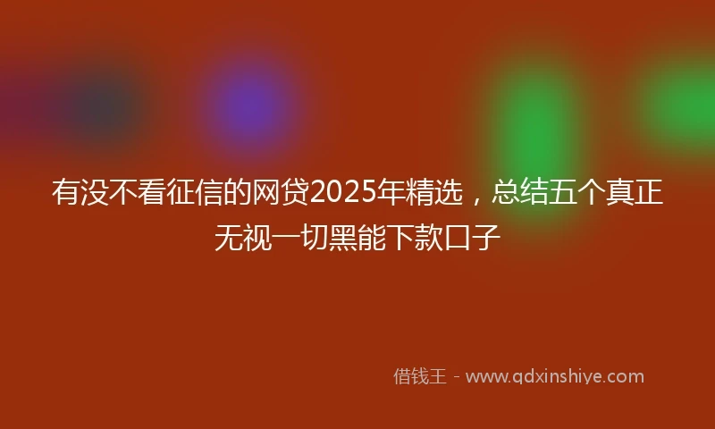 有没不看征信的网贷2025年精选，总结五个真正无视一切黑能下款口子