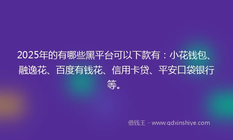2025年的有哪些黑平台可以下款有：小花钱包、融逸花、百度有钱花、信用卡贷、平安口袋银行等。