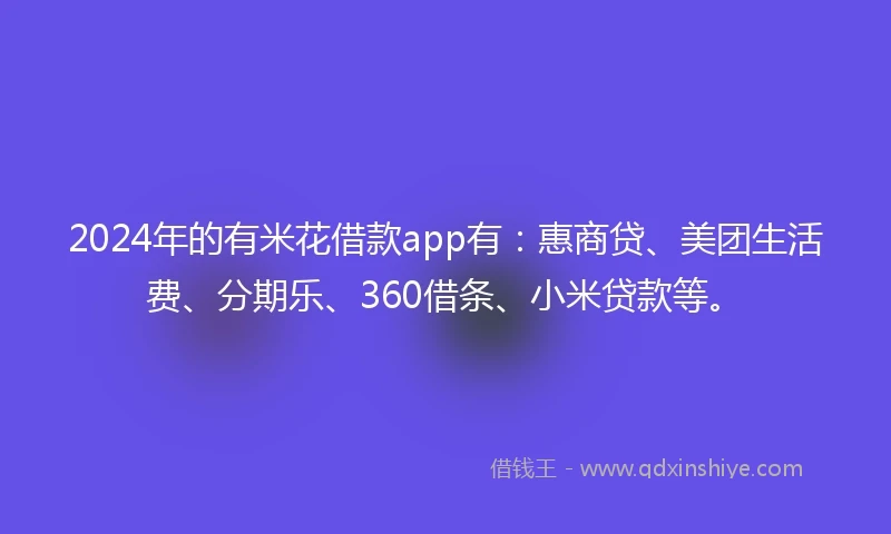 2024年的有米花借款app有：惠商贷、美团生活费、分期乐、360借条、小米贷款等。