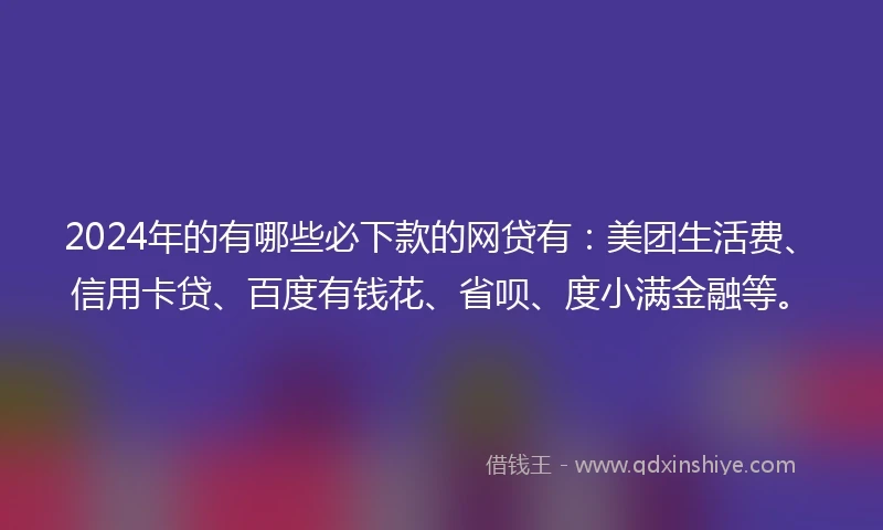 2024年的有哪些必下款的网贷有：美团生活费、信用卡贷、百度有钱花、省呗、度小满金融等。