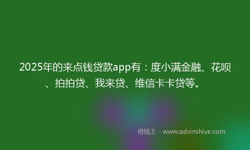 2025年的来点钱贷款app有：度小满金融、花呗、拍拍贷、我来贷、维信卡卡贷等。