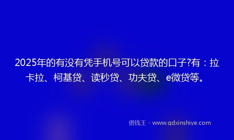 2025年的有没有凭手机号可以贷款的口子?有：拉卡拉、柯基贷、读秒贷、功夫贷、e微贷等。