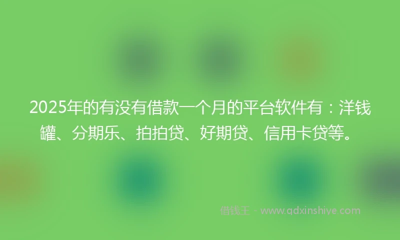 2025年的有没有借款一个月的平台软件有：洋钱罐、分期乐、拍拍贷、好期贷、信用卡贷等。