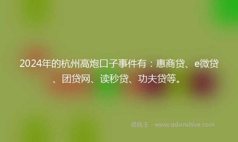 2024年的杭州高炮口子事件有：惠商贷、e微贷、团贷网、读秒贷、功夫贷等。