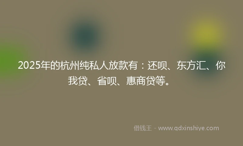 2025年的杭州纯私人放款有：还呗、东方汇、你我贷、省呗、惠商贷等。