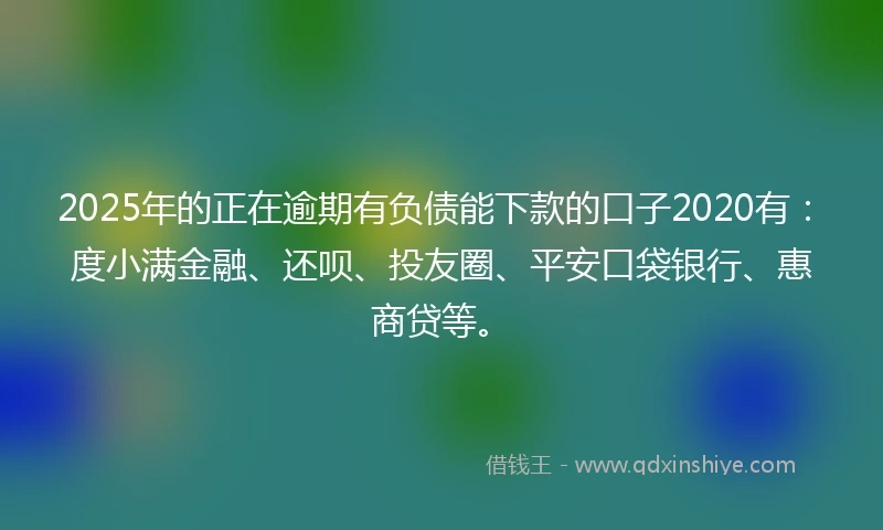 2025年的正在逾期有负债能下款的口子2020有：度小满金融、还呗、投友圈、平安口袋银行、惠商贷等。