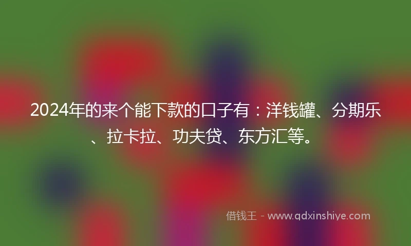2024年的来个能下款的口子有：洋钱罐、分期乐、拉卡拉、功夫贷、东方汇等。