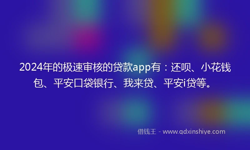 2024年的极速审核的贷款app有：还呗、小花钱包、平安口袋银行、我来贷、平安i贷等。