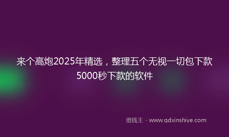 来个高炮2025年精选，整理五个无视一切包下款5000秒下款的软件