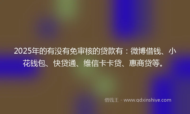 2025年的有没有免审核的贷款有：微博借钱、小花钱包、快贷通、维信卡卡贷、惠商贷等。