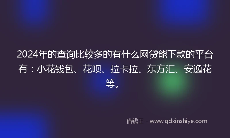2024年的查询比较多的有什么网贷能下款的平台有：小花钱包、花呗、拉卡拉、东方汇、安逸花等。
