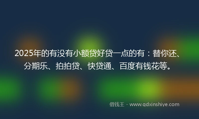 2025年的有没有小额贷好贷一点的有：替你还、分期乐、拍拍贷、快贷通、百度有钱花等。