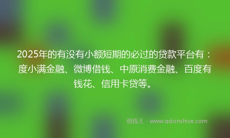 2025年的有没有小额短期的必过的贷款平台有：度小满金融、微博借钱、中原消费金融、百度有钱花、信用卡贷等。