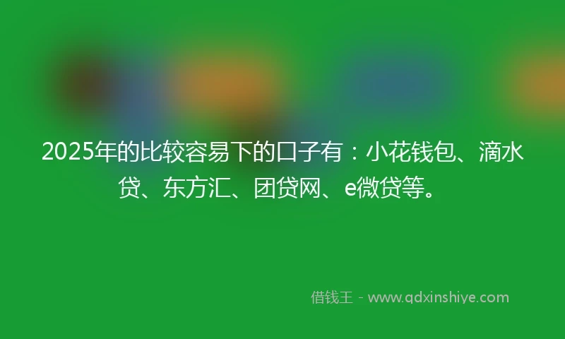 2025年的比较容易下的口子有：小花钱包、滴水贷、东方汇、团贷网、e微贷等。