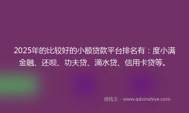 2025年的比较好的小额贷款平台排名有:度小满金融、还呗、功夫贷、滴水贷、信用卡贷等。