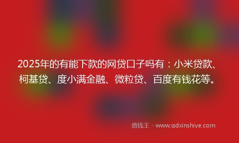 2025年的有能下款的网贷口子吗有：小米贷款、柯基贷、度小满金融、微粒贷、百度有钱花等。