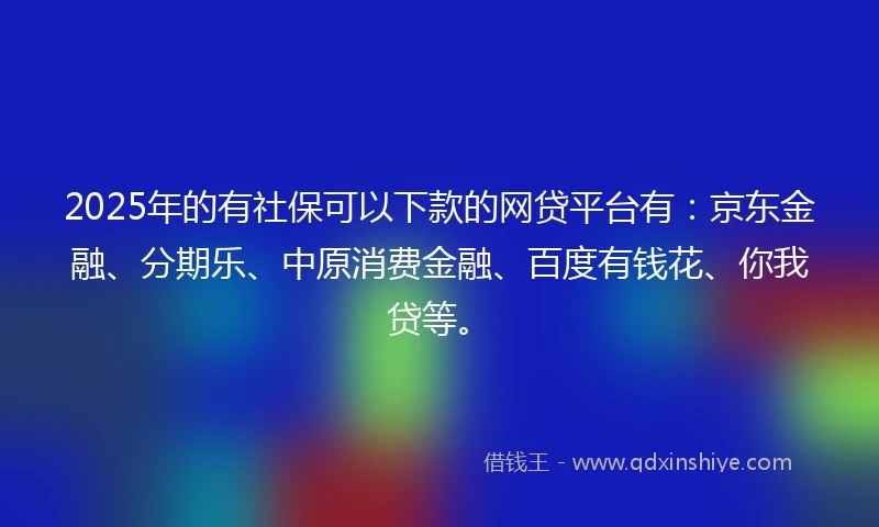 2025年的有社保可以下款的网贷平台有：京东金融、分期乐、中原消费金融、百度有钱花、你我贷等。