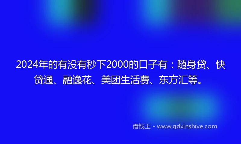 2024年的有没有秒下2000的口子有：随身贷、快贷通、融逸花、美团生活费、东方汇等。