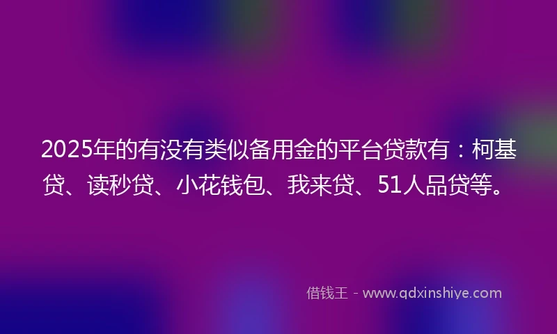2025年的有没有类似备用金的平台贷款有：柯基贷、读秒贷、小花钱包、我来贷、51人品贷等。