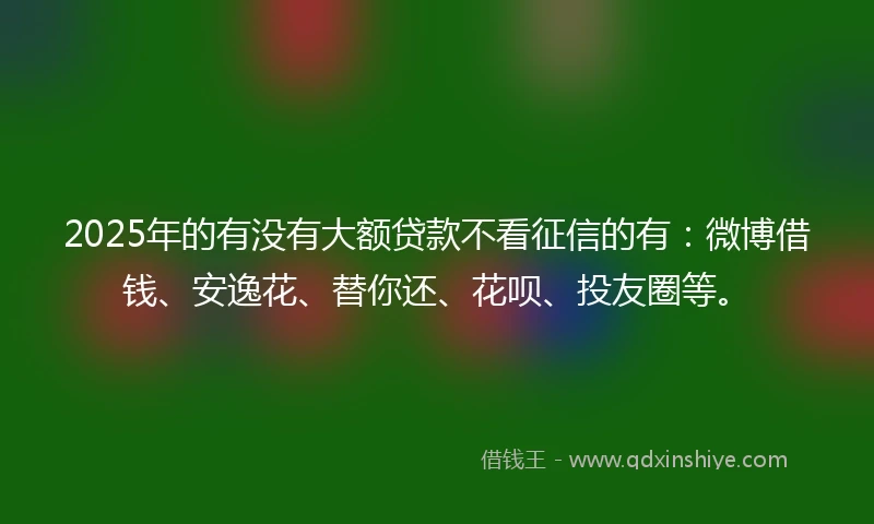 2025年的有没有大额贷款不看征信的有：微博借钱、安逸花、替你还、花呗、投友圈等。