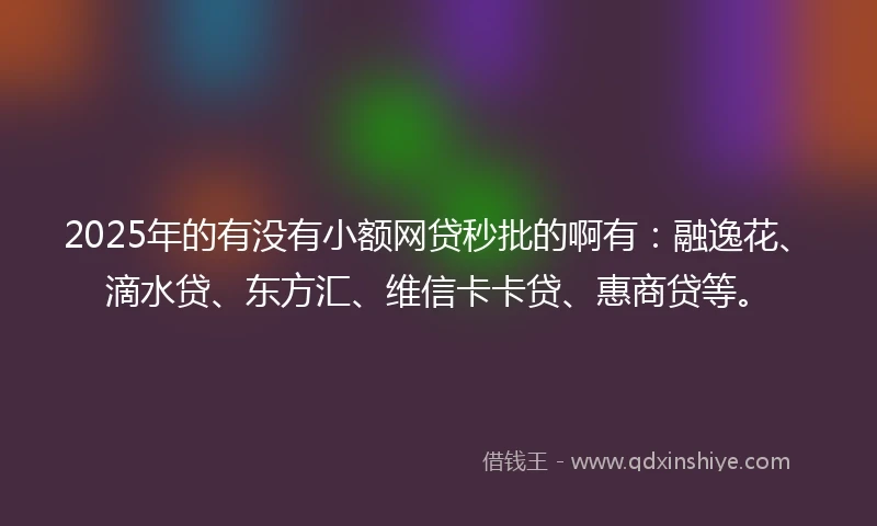 2025年的有没有小额网贷秒批的啊有：融逸花、滴水贷、东方汇、维信卡卡贷、惠商贷等。