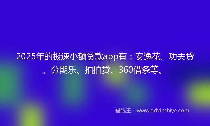 2025年的极速小额贷款app有：安逸花、功夫贷、分期乐、拍拍贷、360借条等。