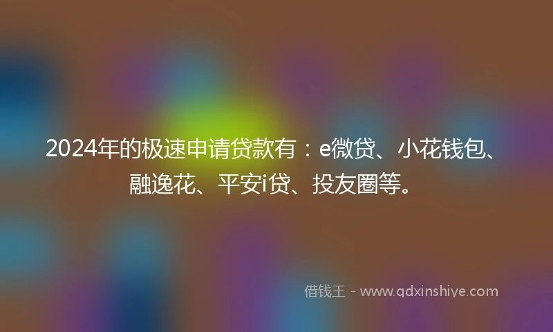 2024年的极速申请贷款有：e微贷、小花钱包、融逸花、平安i贷、投友圈等。