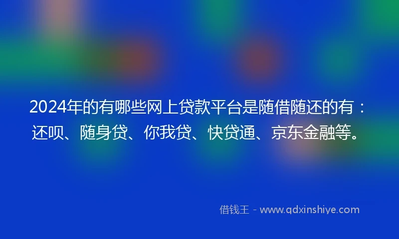 2024年的有哪些网上贷款平台是随借随还的有：还呗、随身贷、你我贷、快贷通、京东金融等。