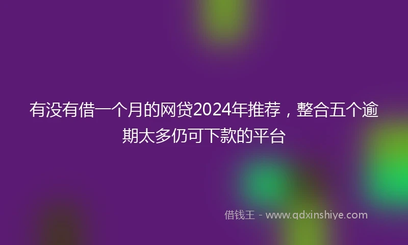 有没有借一个月的网贷2024年推荐，整合五个逾期太多仍可下款的平台