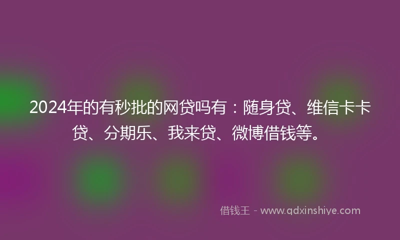 2024年的有秒批的网贷吗有：随身贷、维信卡卡贷、分期乐、我来贷、微博借钱等。