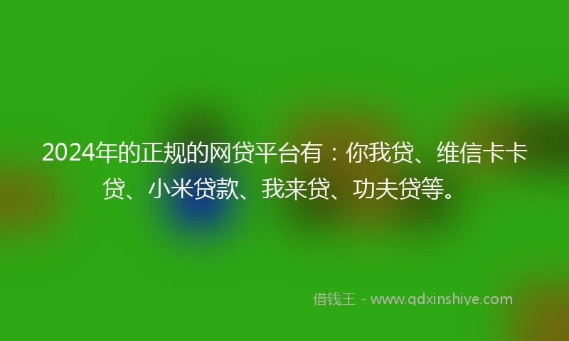 2024年的正规的网贷平台有：你我贷、维信卡卡贷、小米贷款、我来贷、功夫贷等。