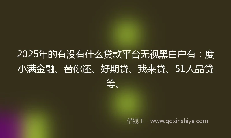 2025年的有没有什么贷款平台无视黑白户有：度小满金融、替你还、好期贷、我来贷、51人品贷等。