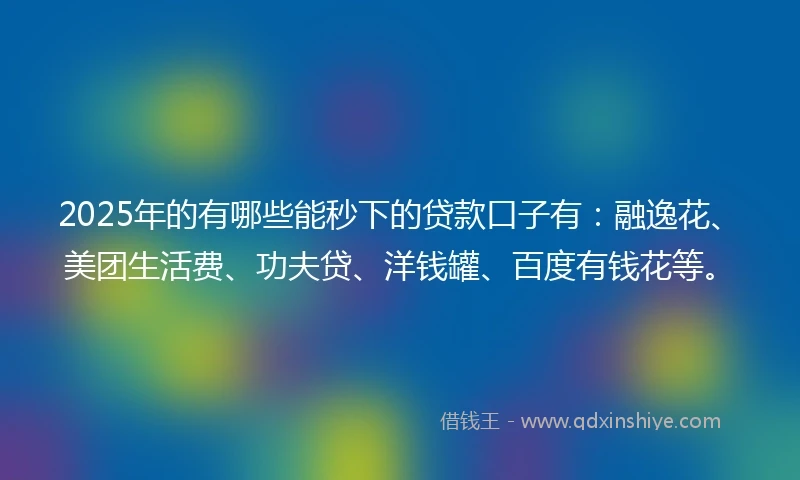 2025年的有哪些能秒下的贷款口子有：融逸花、美团生活费、功夫贷、洋钱罐、百度有钱花等。