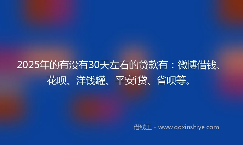 2025年的有没有30天左右的贷款有：微博借钱、花呗、洋钱罐、平安i贷、省呗等。