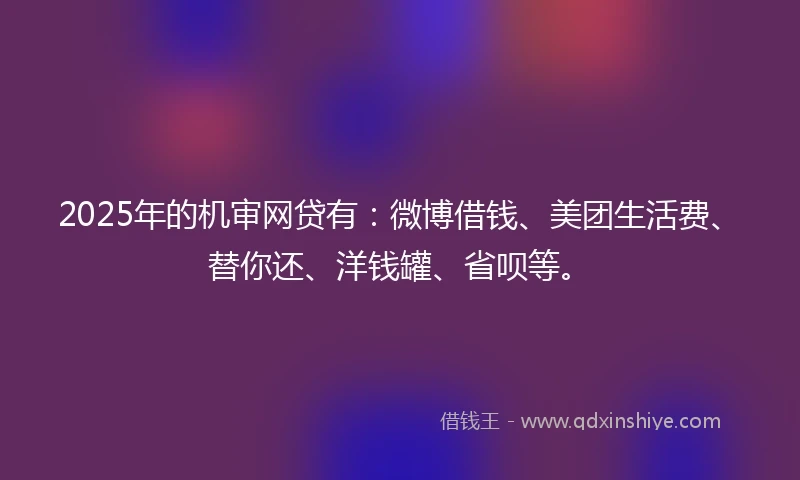2025年的机审网贷有：微博借钱、美团生活费、替你还、洋钱罐、省呗等。