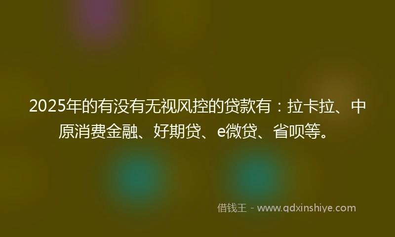 2025年的有没有无视风控的贷款有：拉卡拉、中原消费金融、好期贷、e微贷、省呗等。