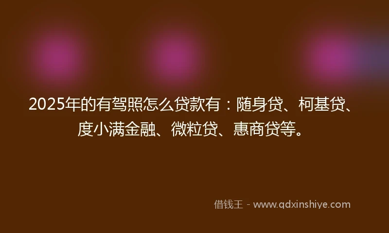 2025年的有驾照怎么贷款有：随身贷、柯基贷、度小满金融、微粒贷、惠商贷等。