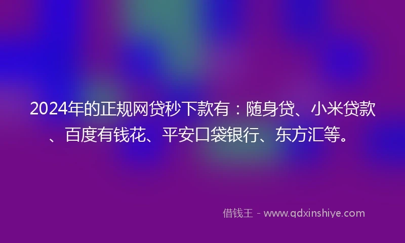 2024年的正规网贷秒下款有：随身贷、小米贷款、百度有钱花、平安口袋银行、东方汇等。