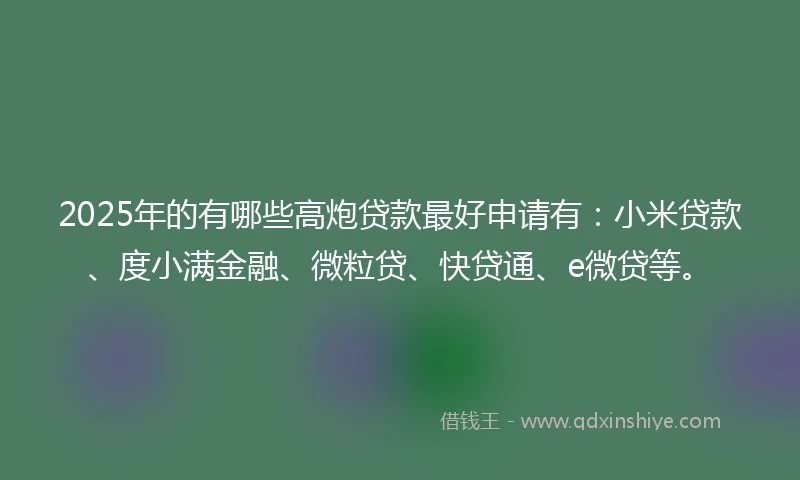 2025年的有哪些高炮贷款最好申请有：小米贷款、度小满金融、微粒贷、快贷通、e微贷等。