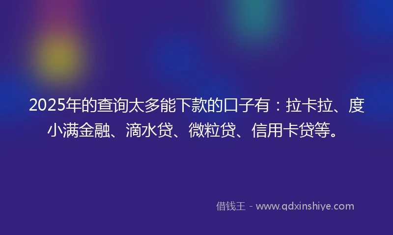 2025年的查询太多能下款的口子有：拉卡拉、度小满金融、滴水贷、微粒贷、信用卡贷等。