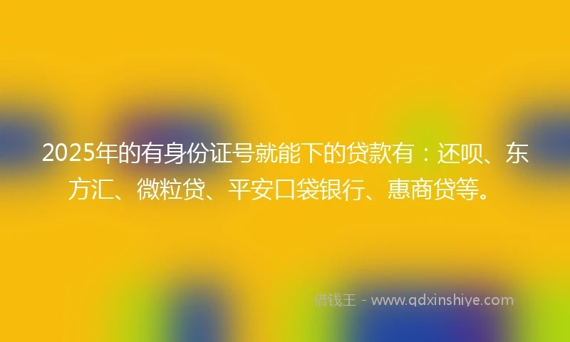 2025年的有身份证号就能下的贷款有：还呗、东方汇、微粒贷、平安口袋银行、惠商贷等。