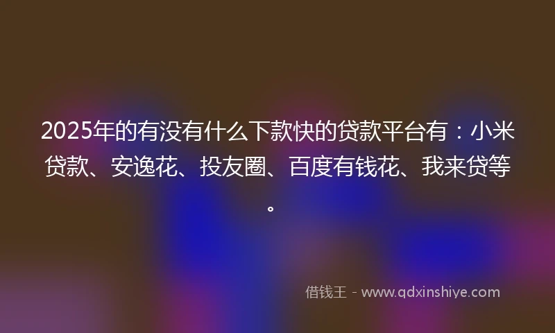 2025年的有没有什么下款快的贷款平台有：小米贷款、安逸花、投友圈、百度有钱花、我来贷等。